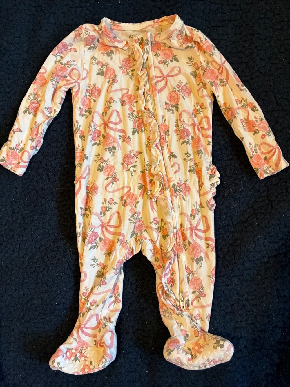 Angel Dear white Footed One-Piece with Pink Floral & Bow Print